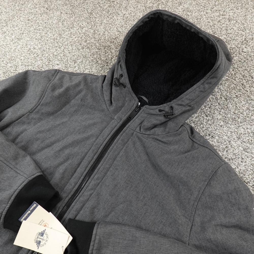NEW Dockers Jacket Mens XL Gray Hooded Faux Fur Lined Full Zip Bomber Parka Coat